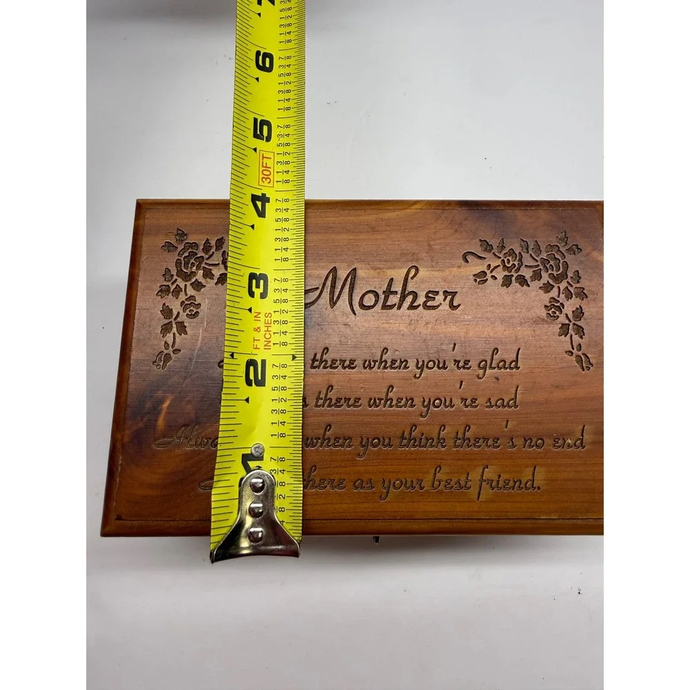 Vintage Cedar Wood Mother Poem Keepsake Box Floral Engraved Jewelry Chest 6x5
